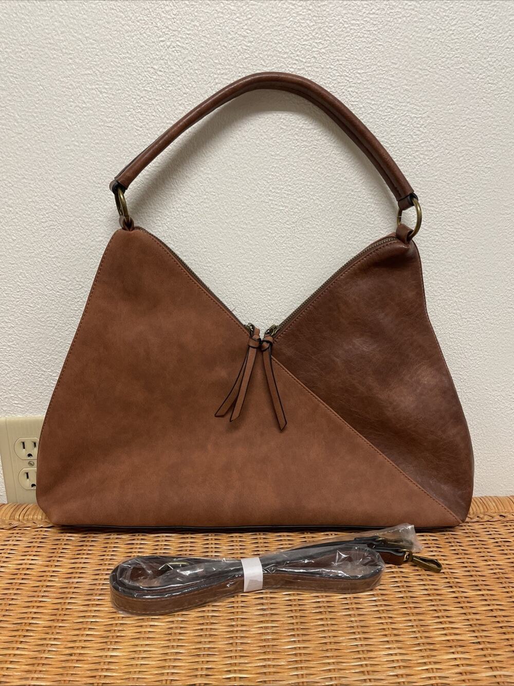 NWoT Simply Noelle Hobo Bag Brown Suede Faux Leather Colorblock Shoulder Boho